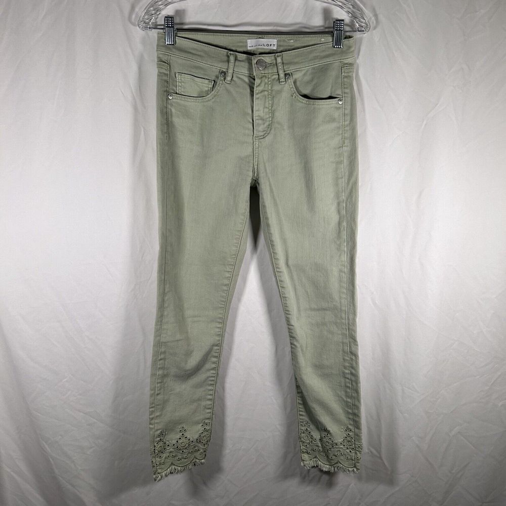 Loft Jeans Women's 0 Green Denim Button Zip Mid Rise Skinny Crop